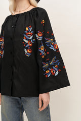 Black Embroidered Top with Headscarf